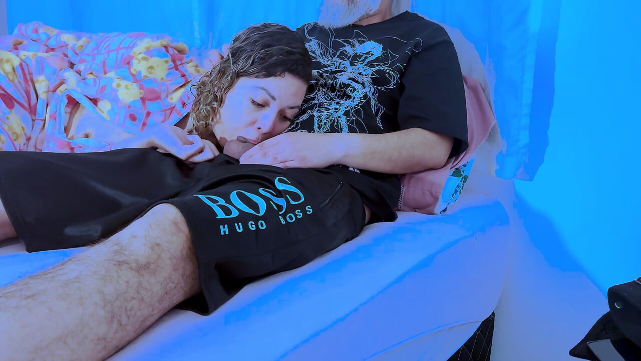 Stepdaughter ends up giving a blowjob until her mouth is full of cum.