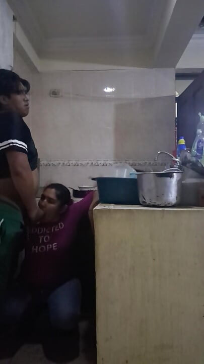 Employee Fucking and Sucking When She Washes Dirty Dishes