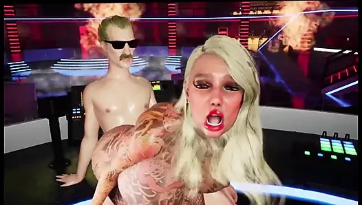 Übeltätowierter Bimbo gefickt in Disco
