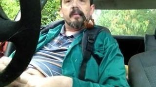 Smoking and jerking in car