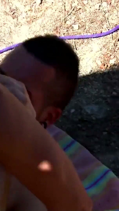 French slut tied to tree is ready to be fucked by 2 strong horny men | Clip 3