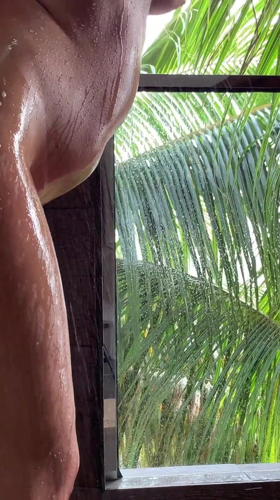 Romantic shower after sex in paradise