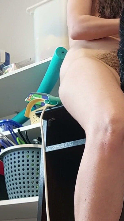 Hot brunette with hairy pussy dressing with mesh tights | Clip 1