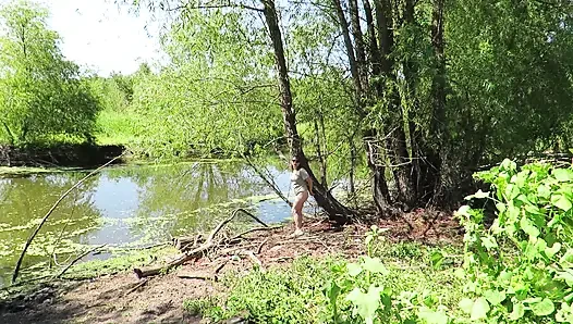 Patricia looking for the rivershore to undress and jerk off.