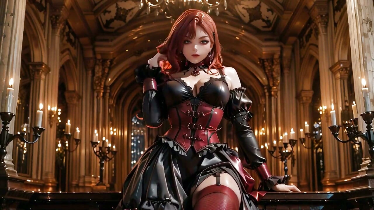 Nữ hoàng tóc đỏ Gothic! Một lễ đăng quang lavish trong hội trường candlelit, quỳ gối với một chiếc cúp vàng và vớ tuyệt