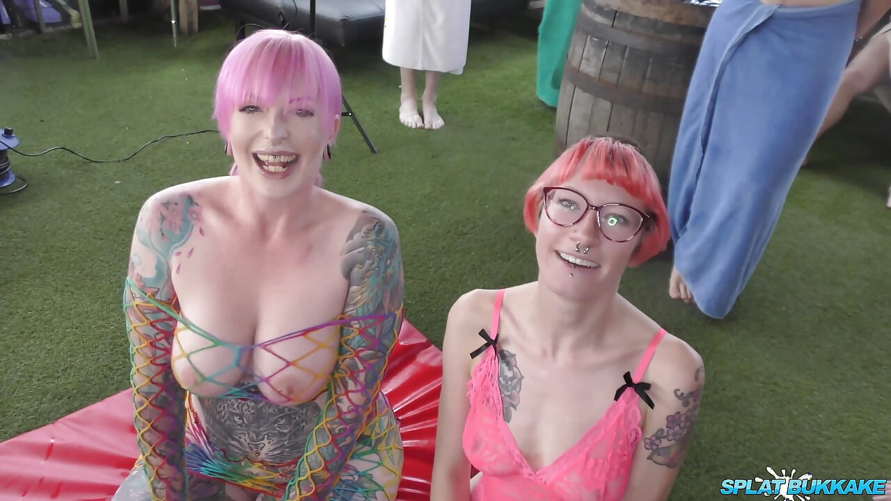 Truly Amazing Bukkake with Inked Babes Piggy and Rosa Part 1