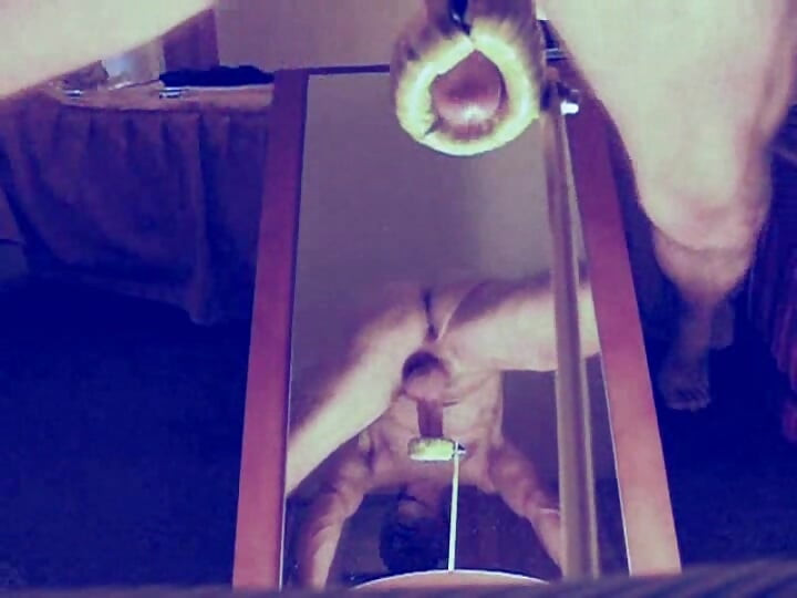 No 67: Doggyfan fucks his ring over a mirror with a perfect view from 2 ankles on precum-flow and a huge cum-shot at the end