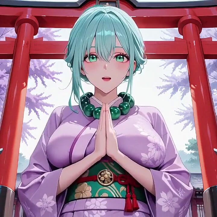 Purple Kimono Goddess! Can't Handle the Wetness Under the Red Torii Gate