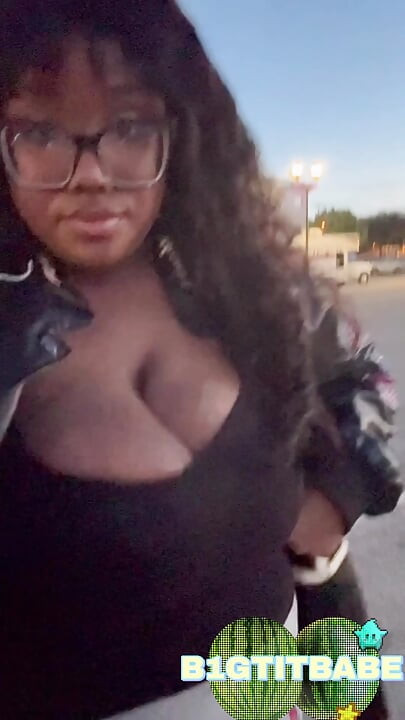 Huge tits outside almost caught+ walking around