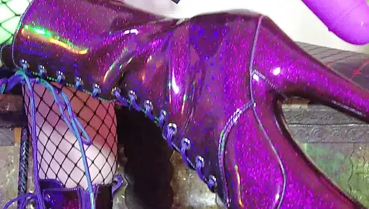 Fetish Rubber Dominatrix Eva Latex Purple Dress Mask Big Ass MILF Toys BDSM Femdom Solo Hot