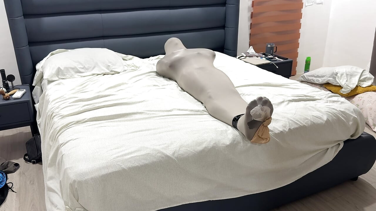 Mummified in Pantyhose Cocoon Vulnerable Encased Inside Nylon