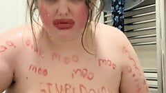 Dumb pathetic fat pig humiliation and body writing
