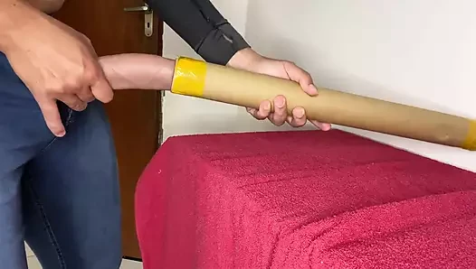 Pump porn video – Massaging My Dick at Work with My Boss's Cardboard Tube