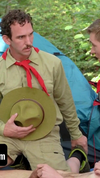 Thrilling moment from "Boys At Camp - Two Naughty Boys Caught By Scout Master Colton McKeon Masturbating Outdoors"