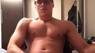 Hot sexy nerd jerks off for the camera