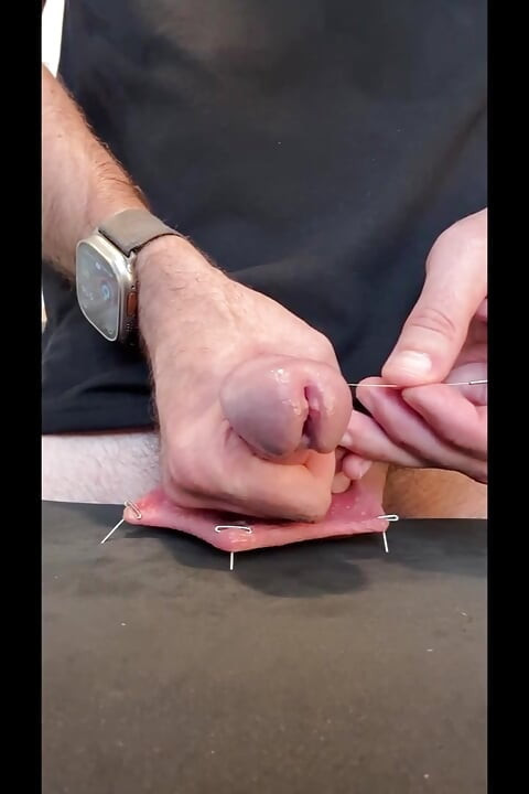 Cumming with needles in my cockhead and sack