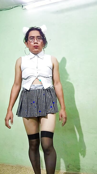 In shors and mini skirt