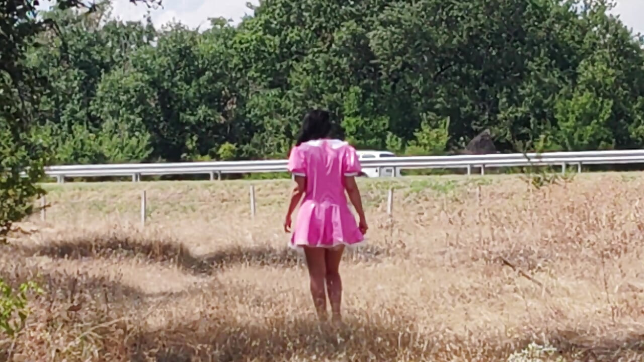 A Slave Slut Shows off Her Pink Ass on the Highway