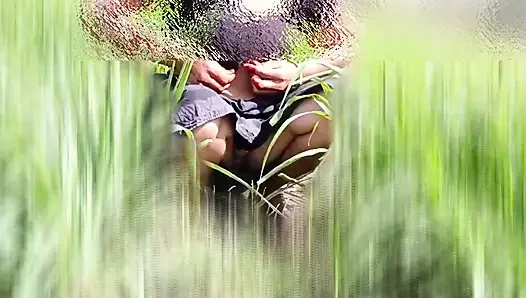 The desi stepsister of the village is bathing openly in the open field, bathing naked in the forest, brother-in-law is secretly
