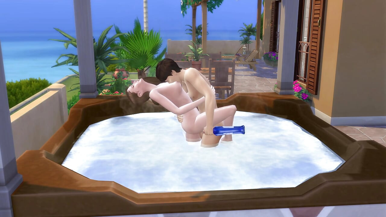 Couple on vacation take the opportunity to fuck in the hydro. The Sims