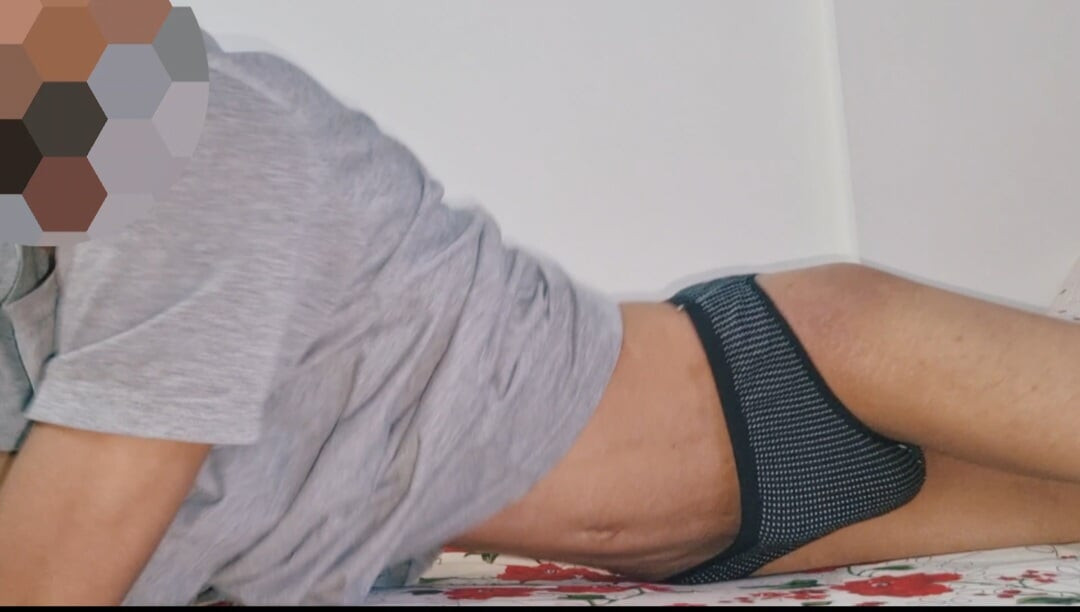 Sissy boy just relaxing at home on bed and cum