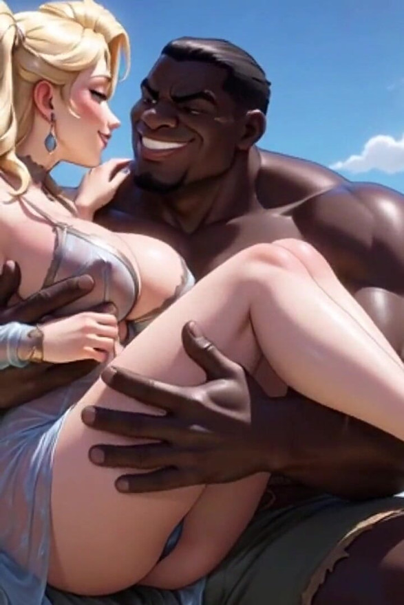 Old Granny Humiliated Licking Young Woman Feet - Sitting on Muscular Black Bull Lap