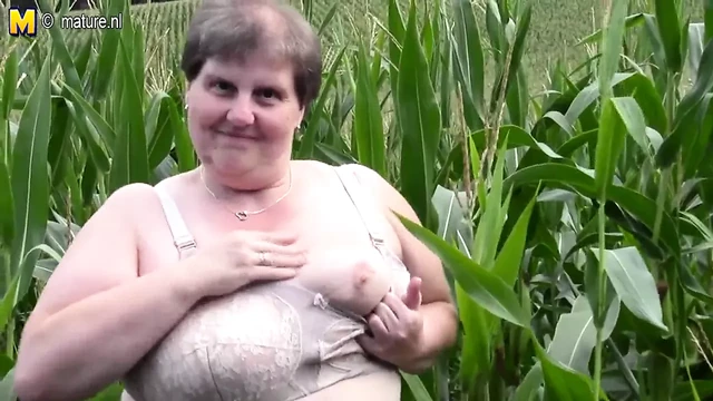 Old fat BBW mother fucks herself outdoor