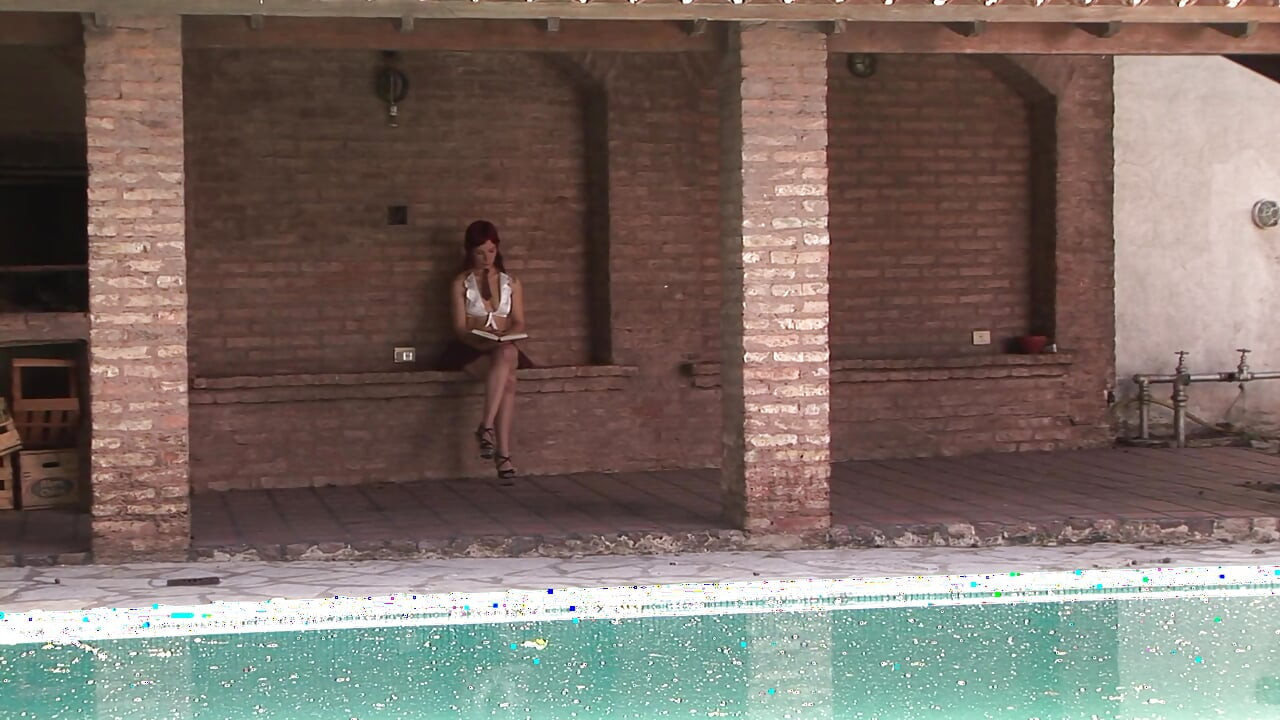 Redhead teen has hot sex with two men outside