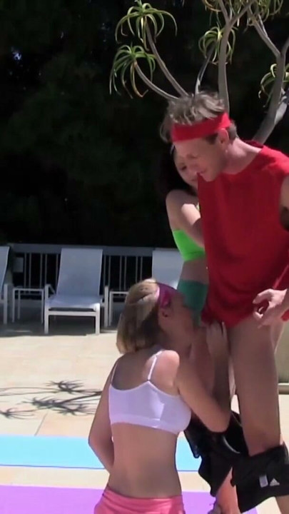 Big ass besties bang with their fitness instructor outdoors | Clip 1