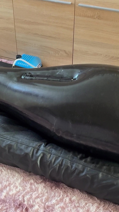 Wife Punishes Her Slave in Full-body-inflate Latex Bag - Estim - Restricted Breathing - Bagged