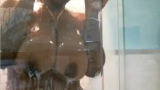 BBW sexy black ass lady with monster tits showers