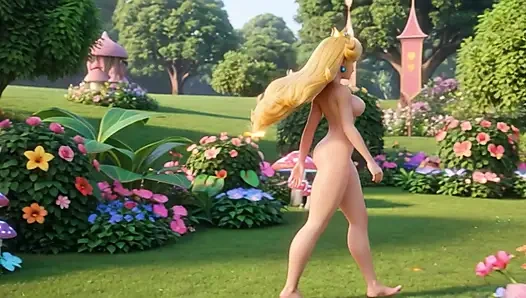 Putri cantik persik rutinitas taman pagi yang damai cenderung bunga ajaib alam kingdom jamur