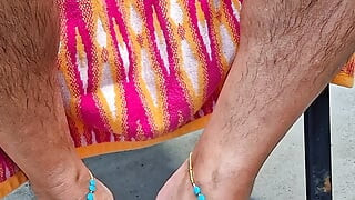 Sitting outside in the sun showing off my barefoot sandals and toes