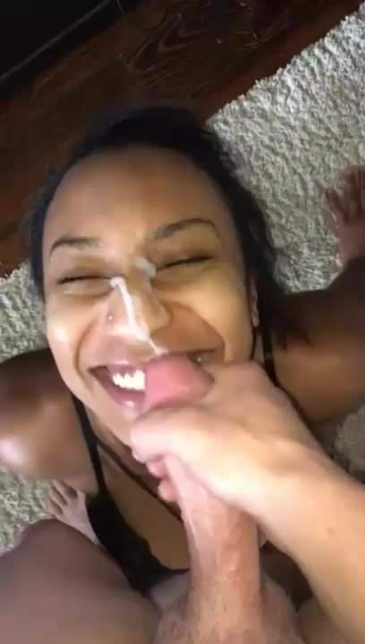 She gets so happy when he cums on her face