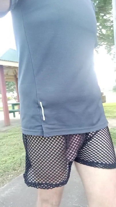 Must-share moment from "Public park cruising in risky see through mesh shorts with lots of dick on display"