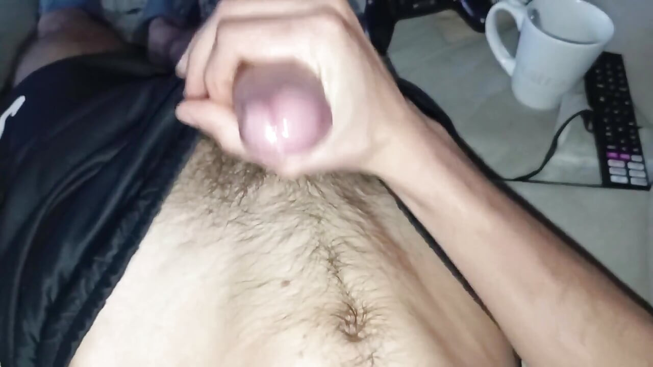 Twink Masturbates His Nice Huge Hard Cock and Cums on His Belly
