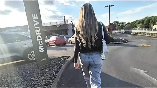 Pick Up An Easy Girl In Front Of McDonalds Because She Wears A Sex Toy Outside