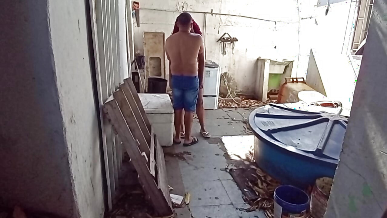 Putting it hot on the cleaning lady in the backyard