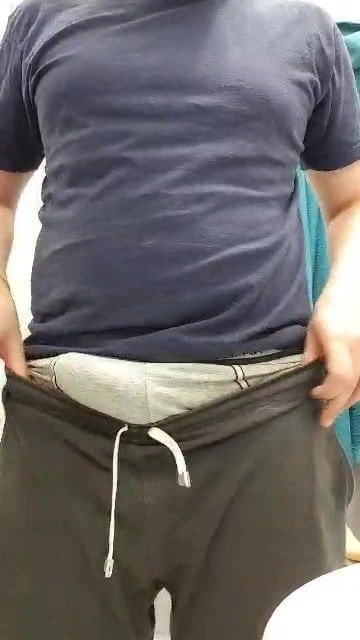 me stand in front of the mirror with the dick outside