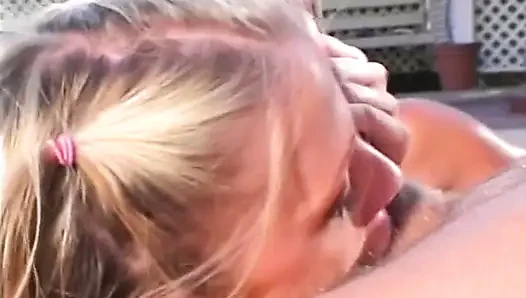 Gorgeous blondes eaten out and fucked by the poolside