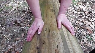 Hard slapping hanging tits in the woods