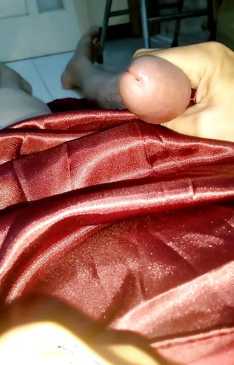 Pulsating Cum Into Red Satin Long Gown