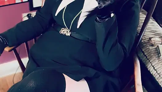 Wednesday Addams, Tina Snua,  Chain Smokes 2 Cigarettes In Satin Gloves - Smoking Smoker Drifts Snap Inhales OMI OME Tip To Tail