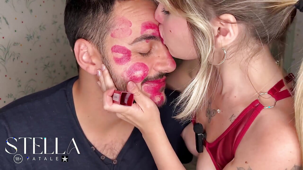 Non Stop Lipstick Kisses All Over His Face