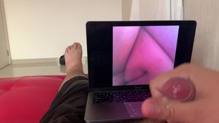 Cumshot on shaved pussy tribute for fan
