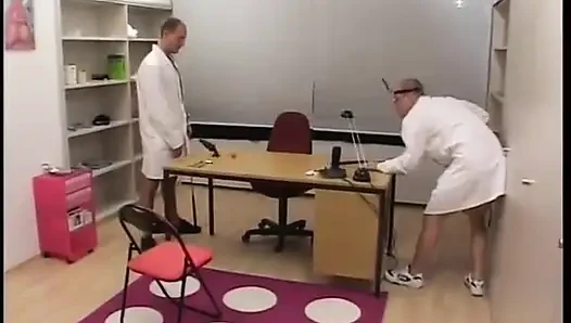 Blonde teen sucking dicks and getting fucked in orgy at doctor's office