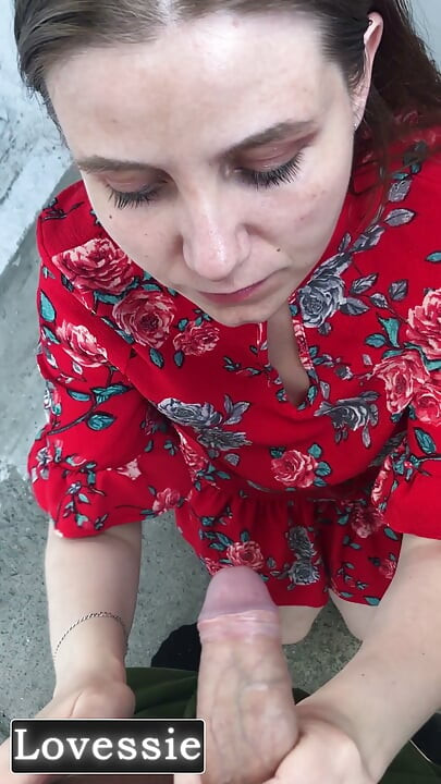 A beautiful MILF in a red dress sucked her neighbor's cock on the balcony and invited him back to her place - Lovessie