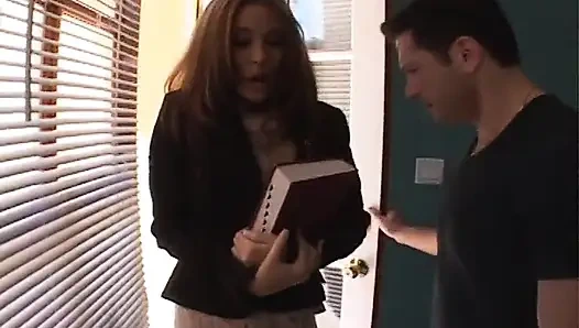 Horny slut sucks a huge cock then bends over for a hard fuck to a mouth cumshot