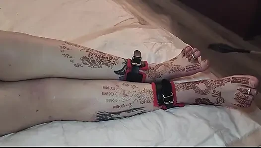 My Beautiful Size 13 Womens Feet and Long Legs Being Flogged and Whipped with a Belt and Crop While Tied Together with Manacles