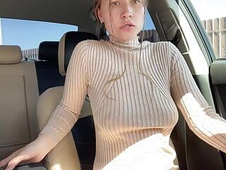 Step sister masturbates wet pussy in the front seat of the car